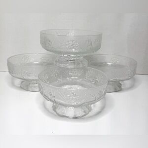4 Vintage Tiara Ponderosa Pine Cone Indiana Glass Footed Salad Desserts Bowls